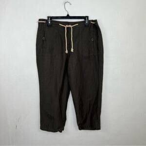 Sandro Olive Green Linen Blend High Rise Chino Cropped Pants Size 14